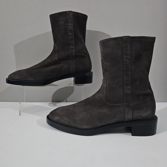 NEW Stuart Weitzman Sadie Mid Calf Boot Womens 10.5 Gray Suede Western Pull On - Picture 2 of 15